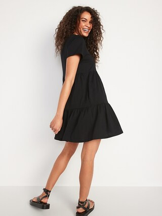 Slub-Knit Short-Sleeve Tiered Swing Dress for Women | Old Navy (US)