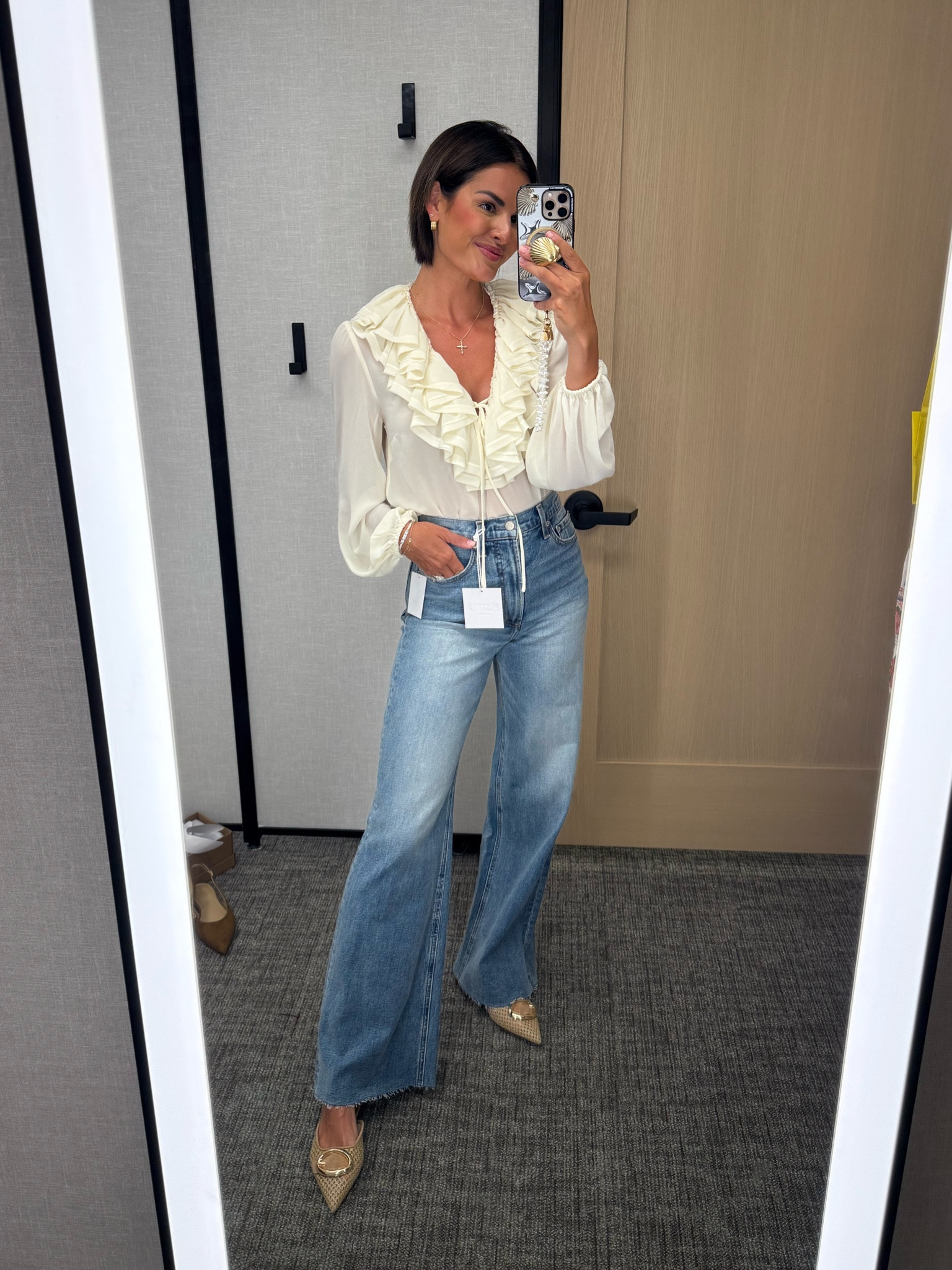 The top, the jeans, the shoes, all so good!! Wearing size 26 in jeans, size small in top and shoes fit true to size! 

#LTKSaleAlert