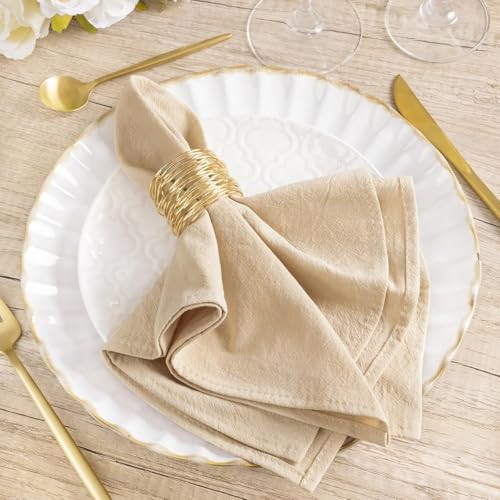 MLMW Linen Cloth Napkins Set of 8 Champagne Gold Dinner Cotton Napkins Cloth Bulk Washable 16"×16" for Fall Wedding Party Baby Bridal Shower Birthday Table Decorations | Amazon (US)
