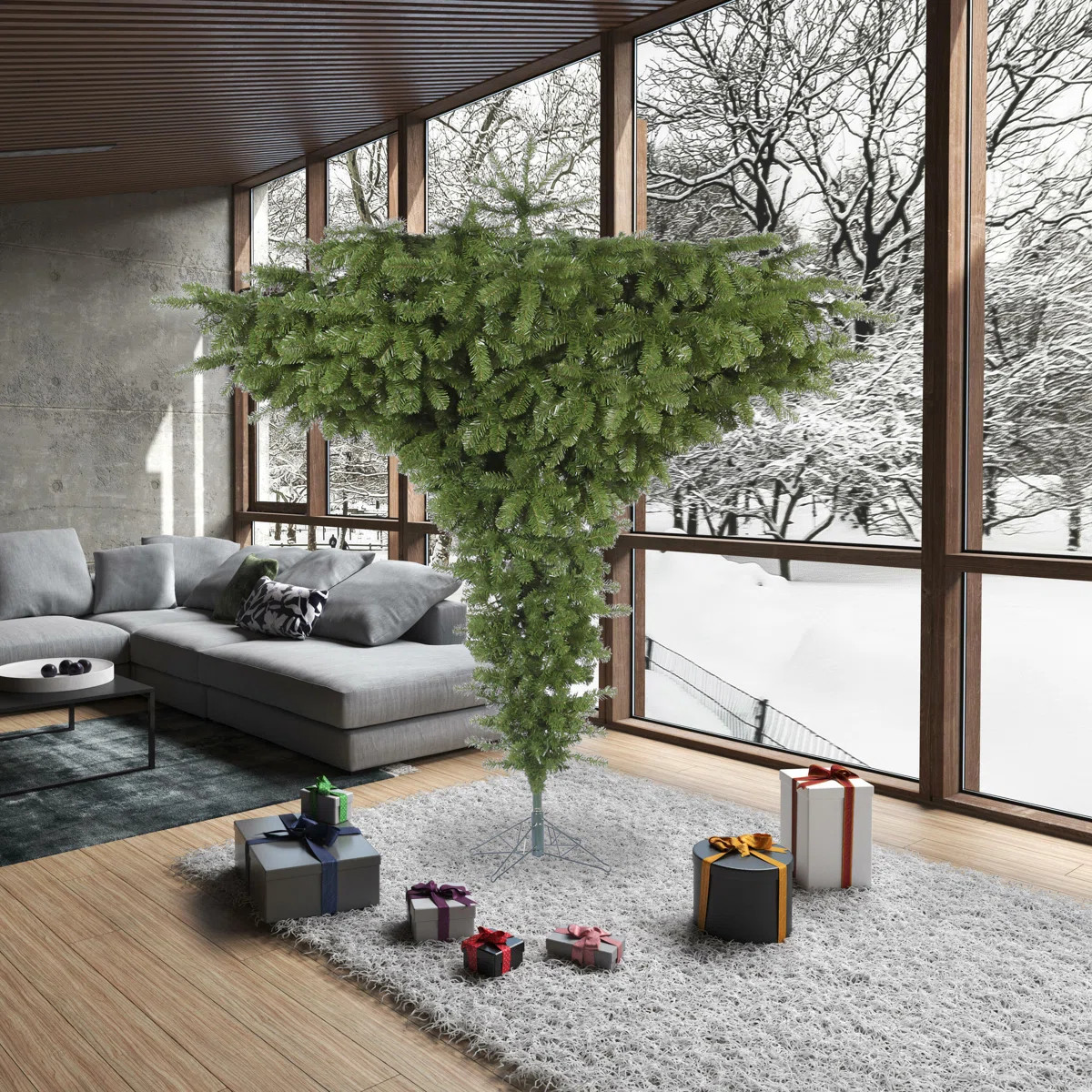 Green Upside Down Artificial Unique Tree | Wayfair North America