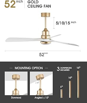 White and Gold Ceiling Fans with Lights Remote Control, 52 inch Modern Gold Ceiling Fan ETL Liste... | Amazon (US)