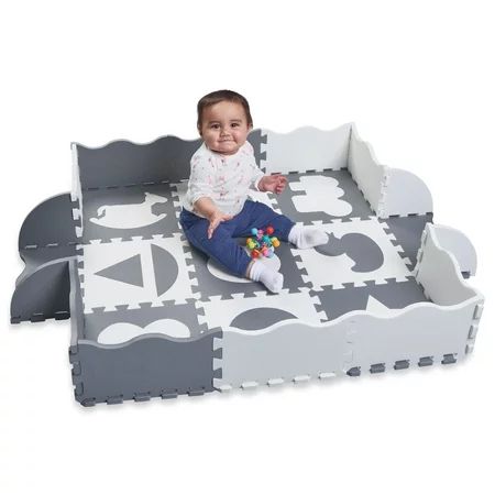 Baby Play Mat With Collapsible Fence  Non Toxic Infant Playmat for Tummy Time, Sitting and Crawling  4 x 4 ft  Gray and White | Walmart (US)