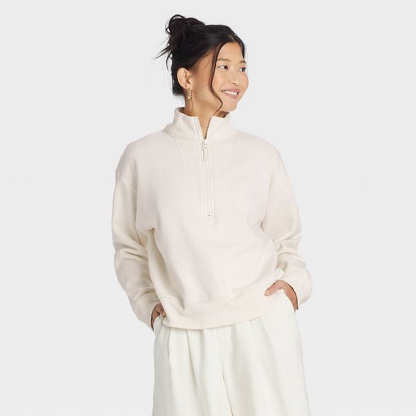 Women&#39;s Fleece Quarter Zip Sweatshirt - A New Day&#8482; Dark Gray XL | Target