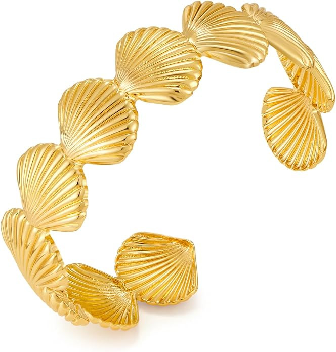 WOWORAMA Gold Shell Cuff Bracelets for Women - Trendy Boho Open Cuff Bangles Vintage Statement Ba... | Amazon (US)