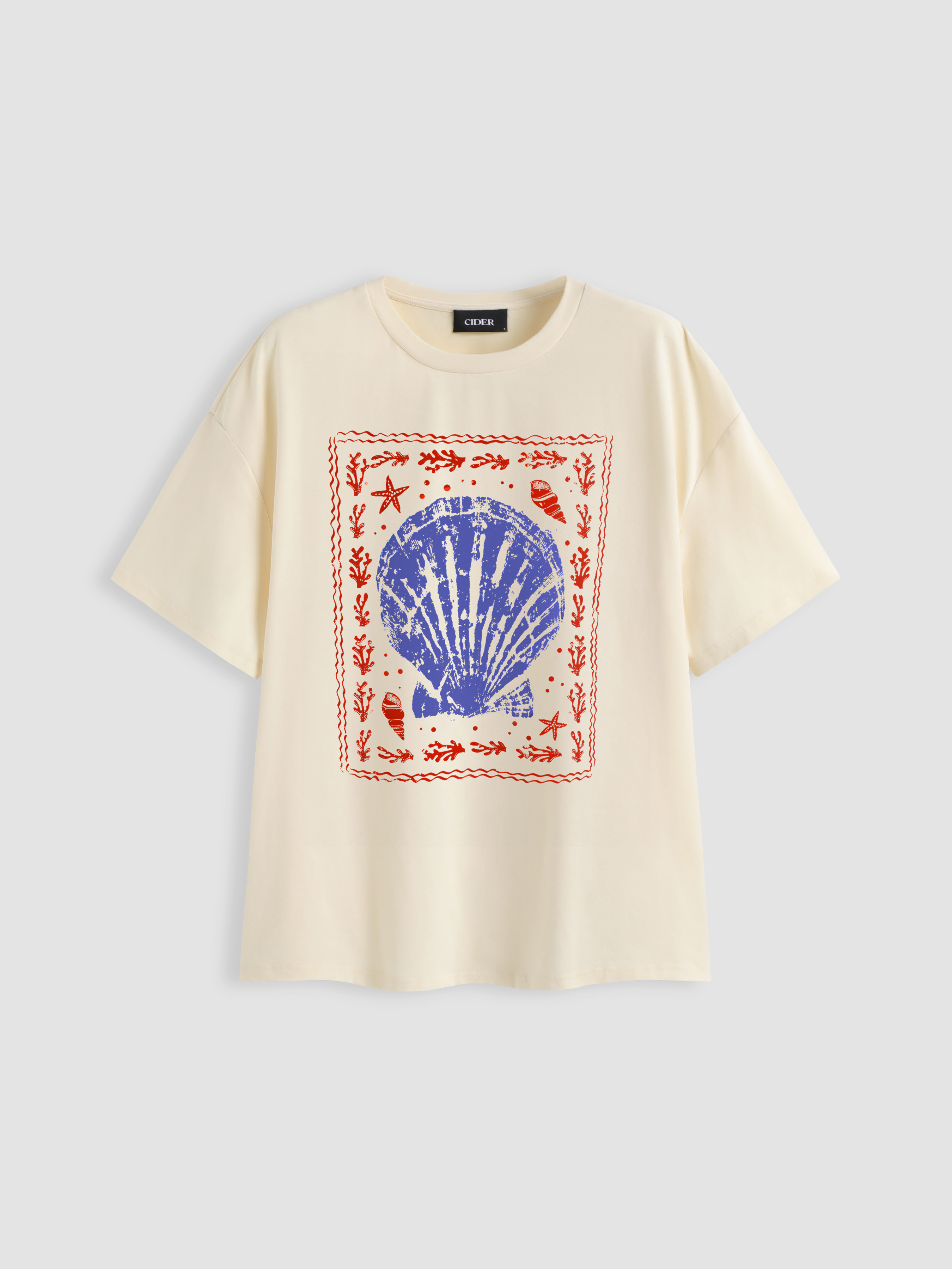 Jersey Cotton-blend Shell Graphic Oversized Tee For School Daily Casual | Cider
