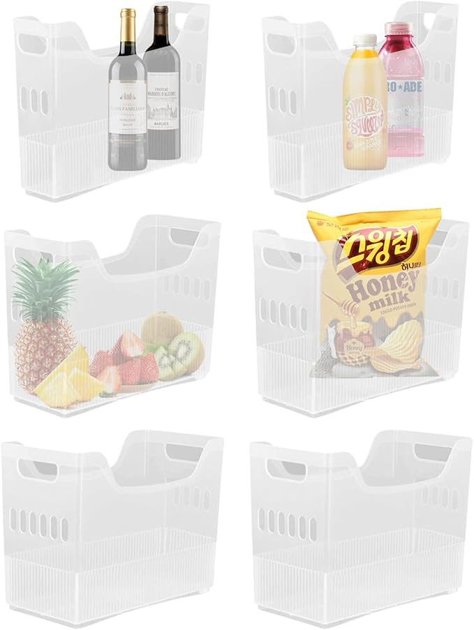 6 Pcs Plastic Freezer Organizer Bins with Wheel Tall Narrow Kitchen Organization Rolling Bins Sto... | Amazon (US)