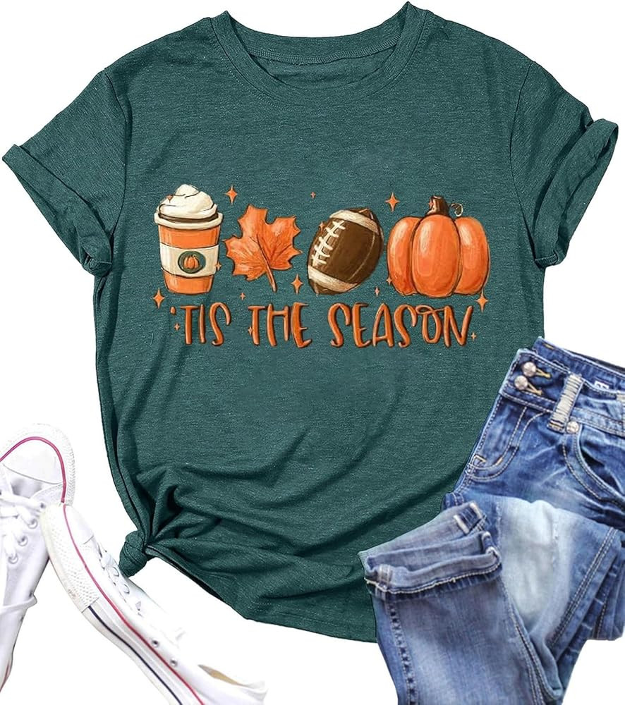 Halloween Shirts for Women Fall Pumpkin Graphic Tees Thanksgiving Short Sleeve Shirt Autumn Holid... | Amazon (US)