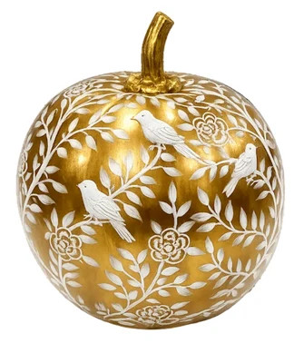 Gold Bird & Vine Silhouette Pumpkin 6" | The Enchanted Home
