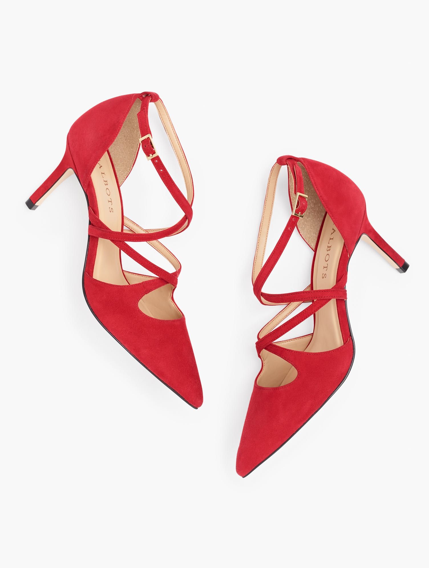 Erica Strappy Suede Pumps - Red - 5M Talbots | Haven Well Within