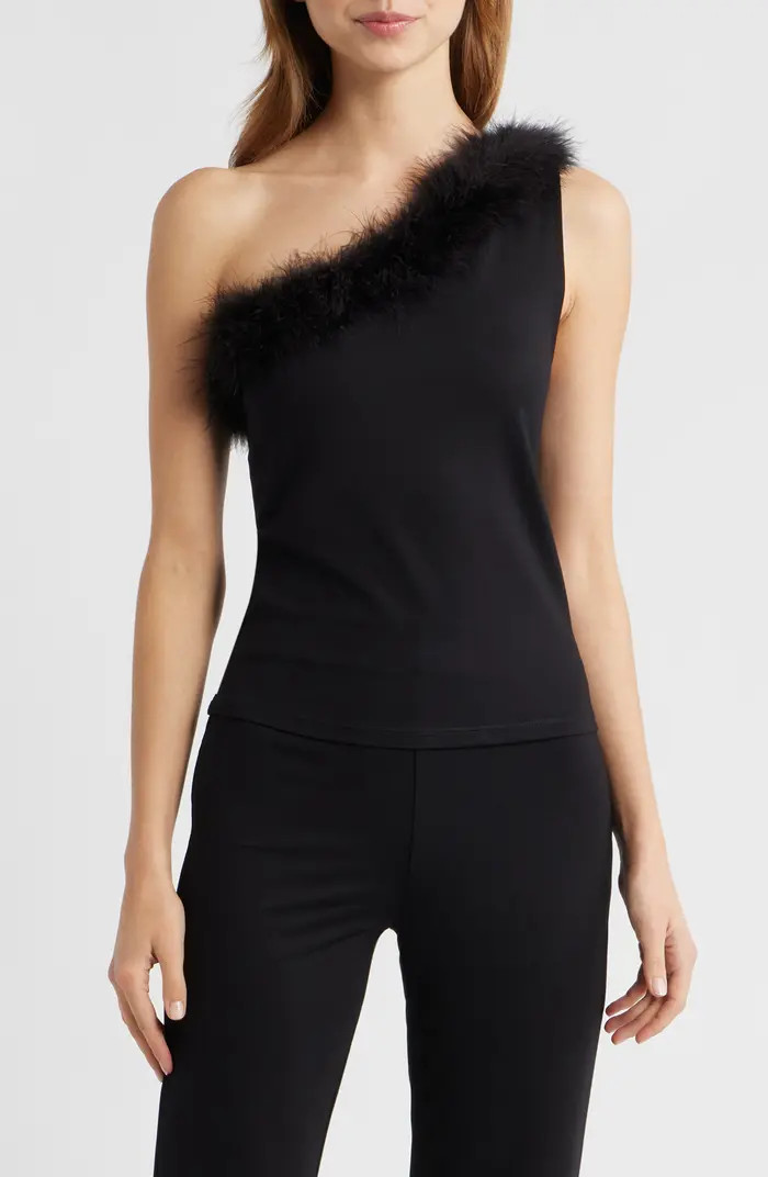 Xplumi Feather Trim One-Shoulder Top | Nordstrom