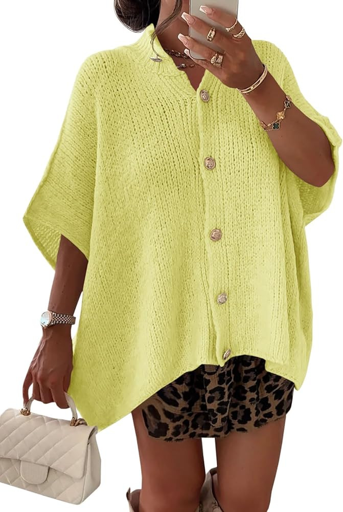 Saodimallsu Womens Oversized Cardigan Sweaters Short Sleeve Button Down Casual Lightweight Loose ... | Amazon (US)