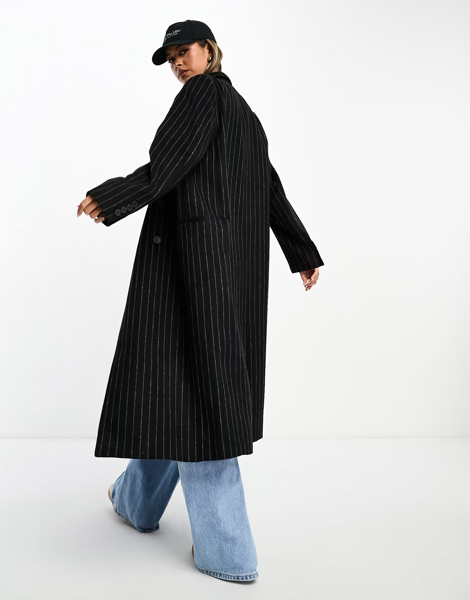 ASOS DESIGN oversized dad coat in black pinstripe | ASOS (Global)