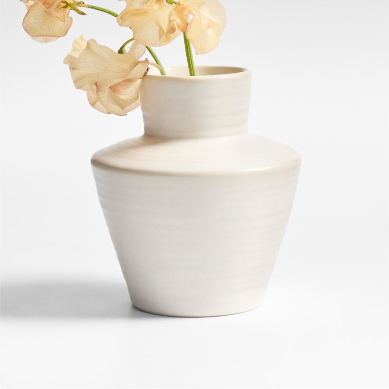 Cadeau Small White Stoneware Flower Vase 5.5" + Reviews | Crate & Barrel | Crate & Barrel