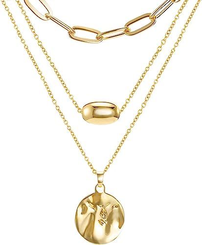 FAMARINE Gold Layered Pendant Long Necklace, Chain CZ Teardrop and Filigree Pendant Costume Jewel... | Amazon (US)