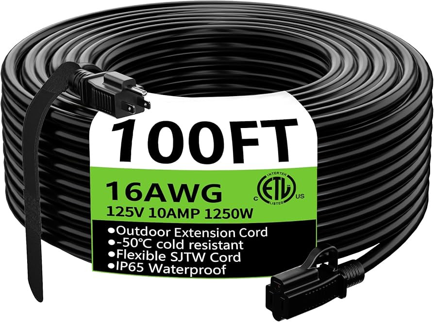 Indoor Outdoor Black Extension Cord 100 ft Waterproof, 16/3 Gauge Flexible Cold-Resistant Applian... | Amazon (US)
