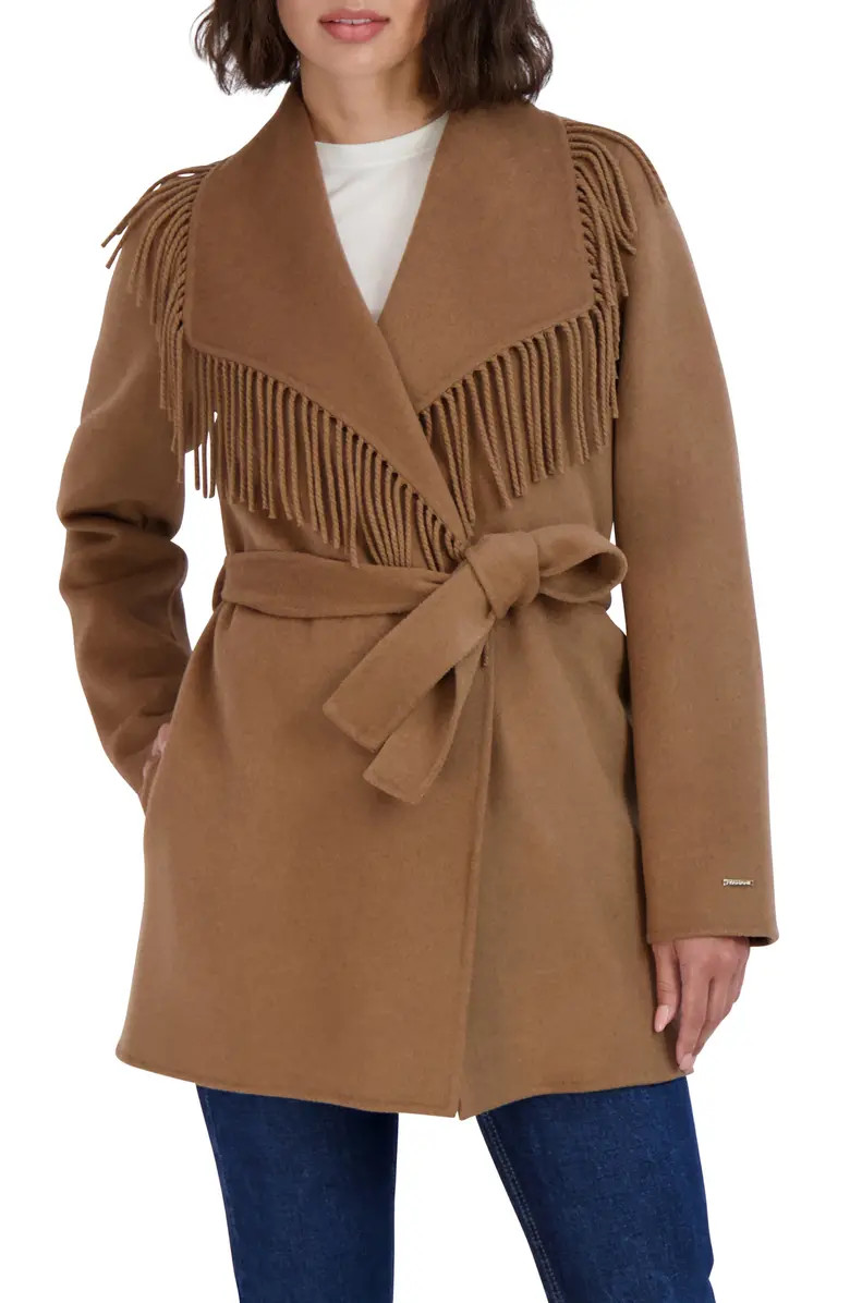Tahari Frankie Fringe Collar Wool Blend Coat | Nordstromrack | Nordstrom Rack