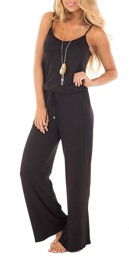 NuoReel Women Casual Sleeveless Loose Wide Legs Jumpsuit Halter Waist Tie Stretchy Rompers Pants ... | Amazon (US)
