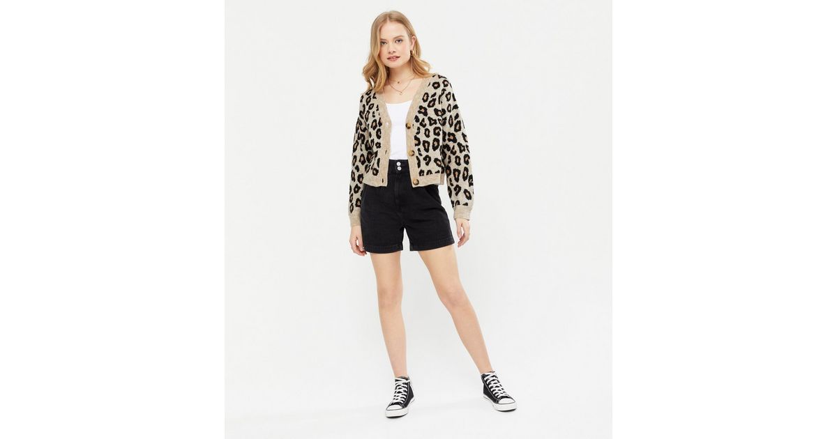 Camel Leopard Print Button Up Boxy Cardigan | New Look | New Look (UK)