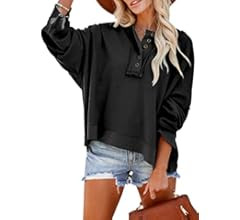 Dokotoo Women's V Neck Button Down Long Sleeve Crop Hoodies Loose Pullover Hooded Sweatshirts Top... | Amazon (US)