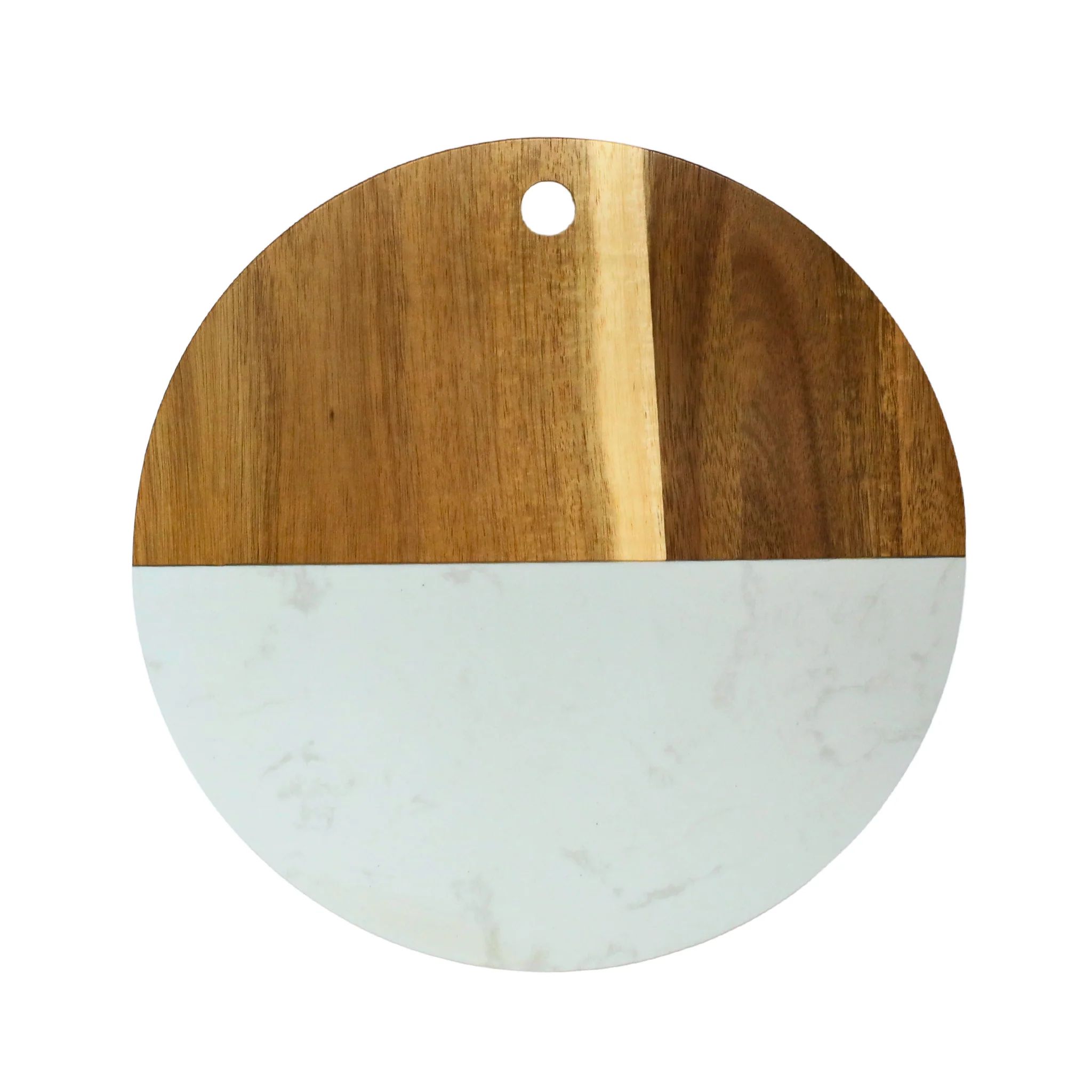 White Marble and Acacia Wood Round Board, 12" | Creative Gifts International