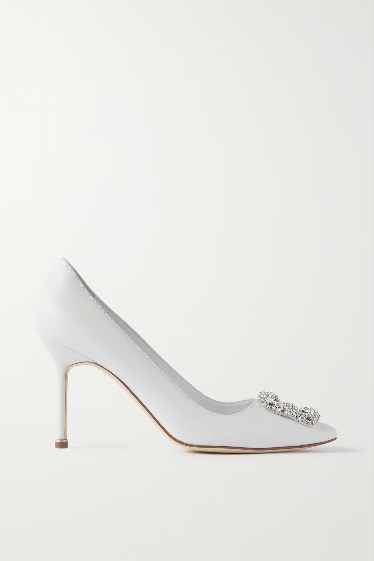 Manolo Blahnik - Hangisi 90 Crystal-embellished Leather Pumps - White | NET-A-PORTER (US)