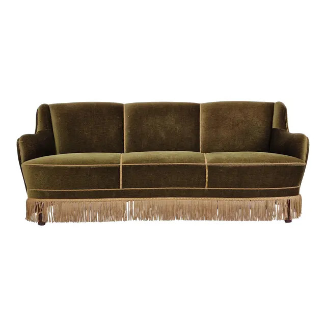 1960s, Danish Vintage 3 Pers. Sofa, Velour, Original Condition | Chairish