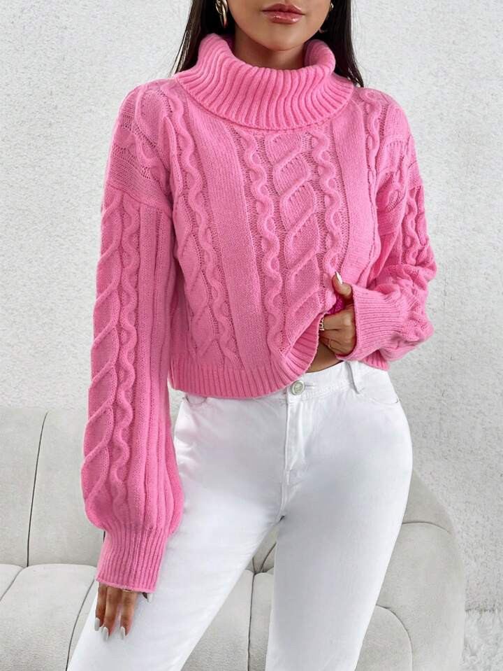 SHEIN Essnce Turtleneck Cable Knit Drop Shoulder Sweater4.75(4) | SHEIN