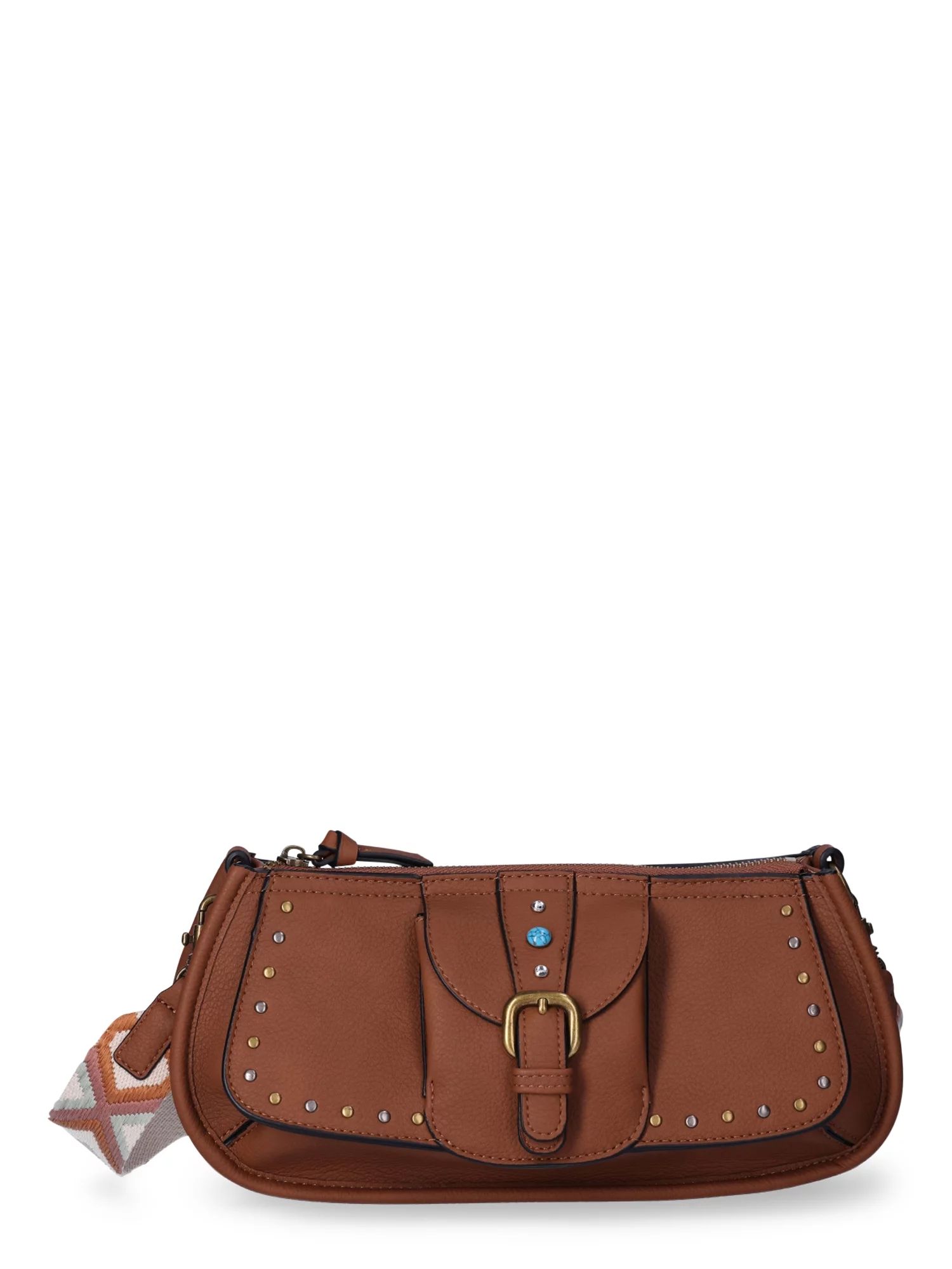 No Boundaries Women's Buckle-Detailed Saddle Mini Bag Cognac | Walmart (US)