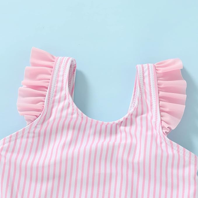 Tiny Cutey Toddler Girl Swimsuit Ruffled Stripe Sleeveless Swimwear One-Piece Baby Girl Bathing S... | Amazon (US)