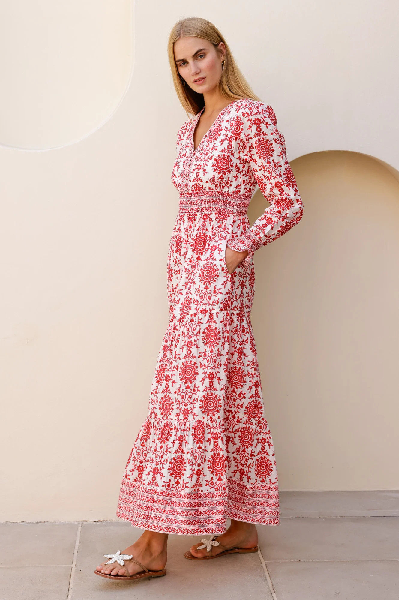 Billie Block Print Organic Cotton Dress | Red/White | Aspiga US