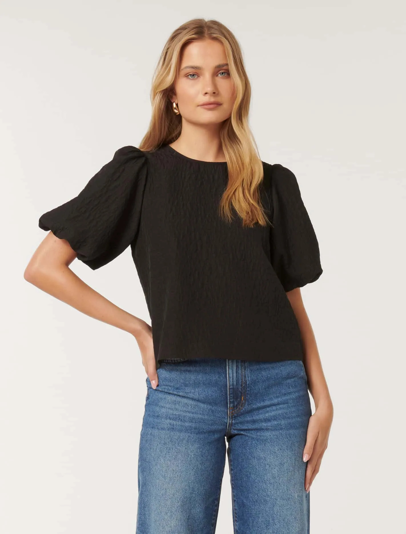 Nara Textured Puff-Sleeve Top | Forever New (AU)