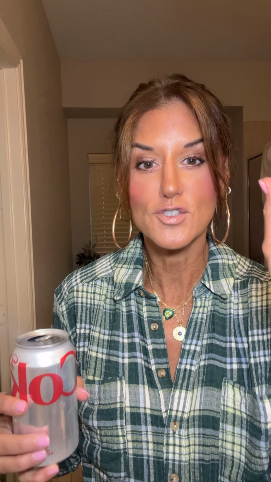 Green plaid shirt.