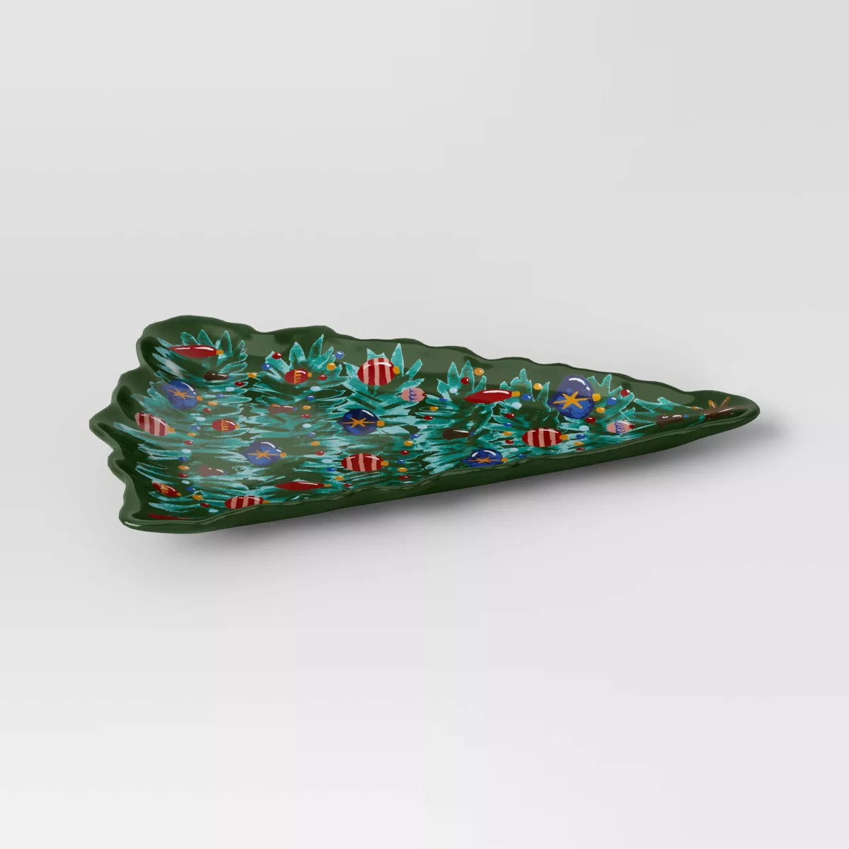 10.5"x15" Christmas Stoneware Figural Tree Serving Plate Green - Threshold™ | Target