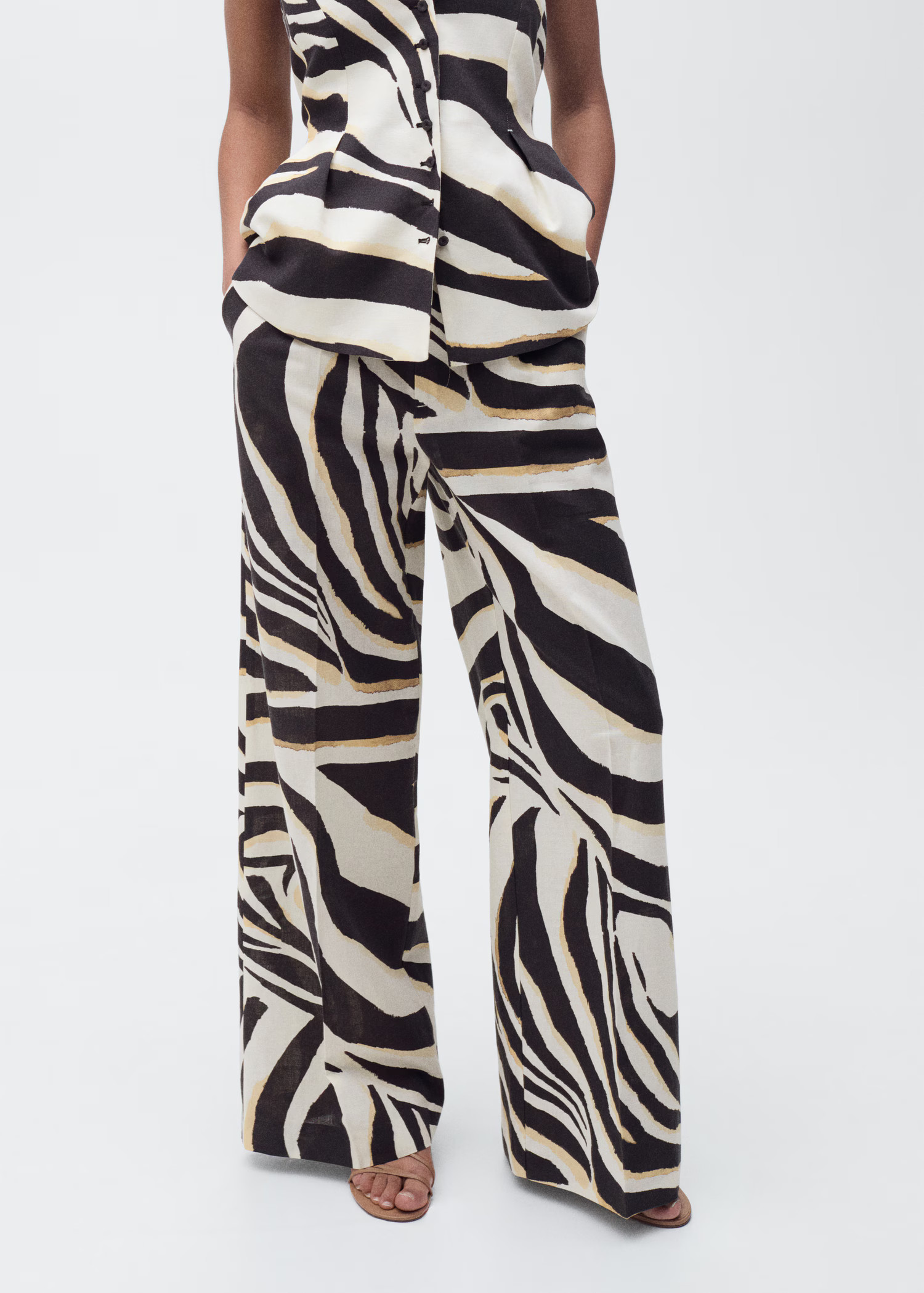 Linen wide-leg zebra-print trousers - Women | MANGO USA | Mango (US/MX/AU)