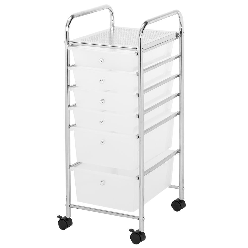 Karl home 12.8 W in. x 32.1 H in. 6 Plastic Drawers White Storage Rolling Cart Studio Organizer | The Home Depot