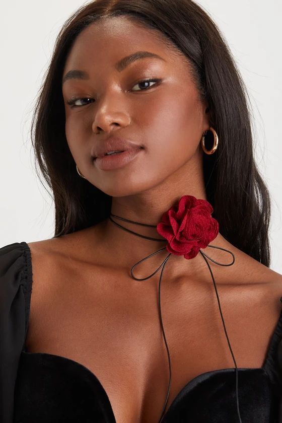 Dramatic Mystique Red 3D Flower Choker Necklace | Lulus