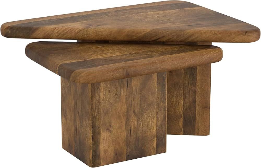 Jareth Mid-Century Modern Solid Wood 2pc Coffee Table Set - Walnut | Amazon (US)
