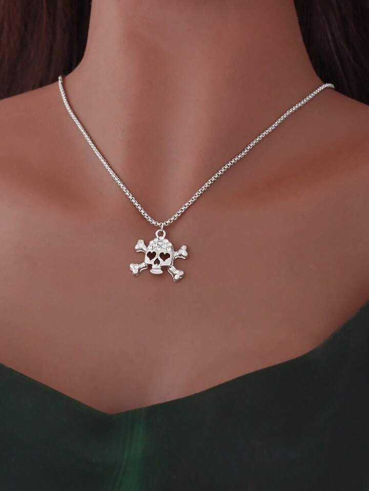 1pc Gothic Rhinestone Skull Head Pendant Necklace For Daily Wear, Men & Women | SHEIN