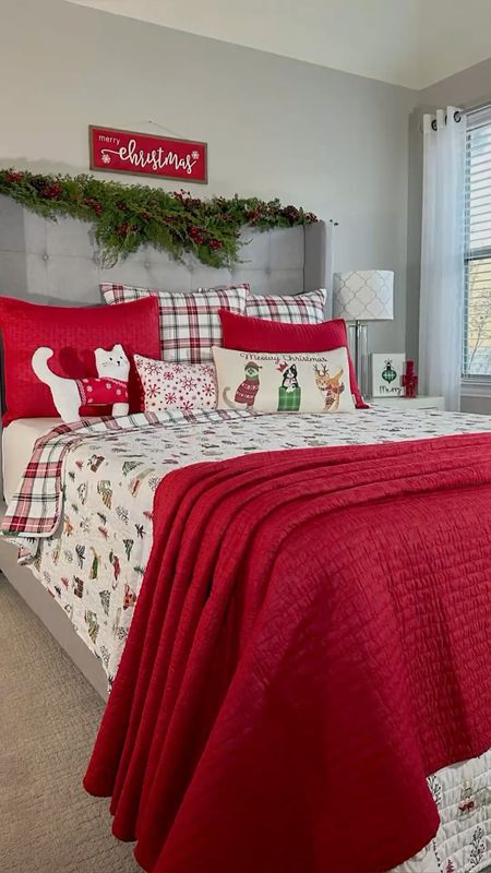This adorable Christmas cat print added the purr-fect touch of festive charm! Christmas bedding, Christmas bedroom, kids bedroom, Christmas plaid, cat bedroom

#LTKSeasonal #LTKhome #LTKHoliday