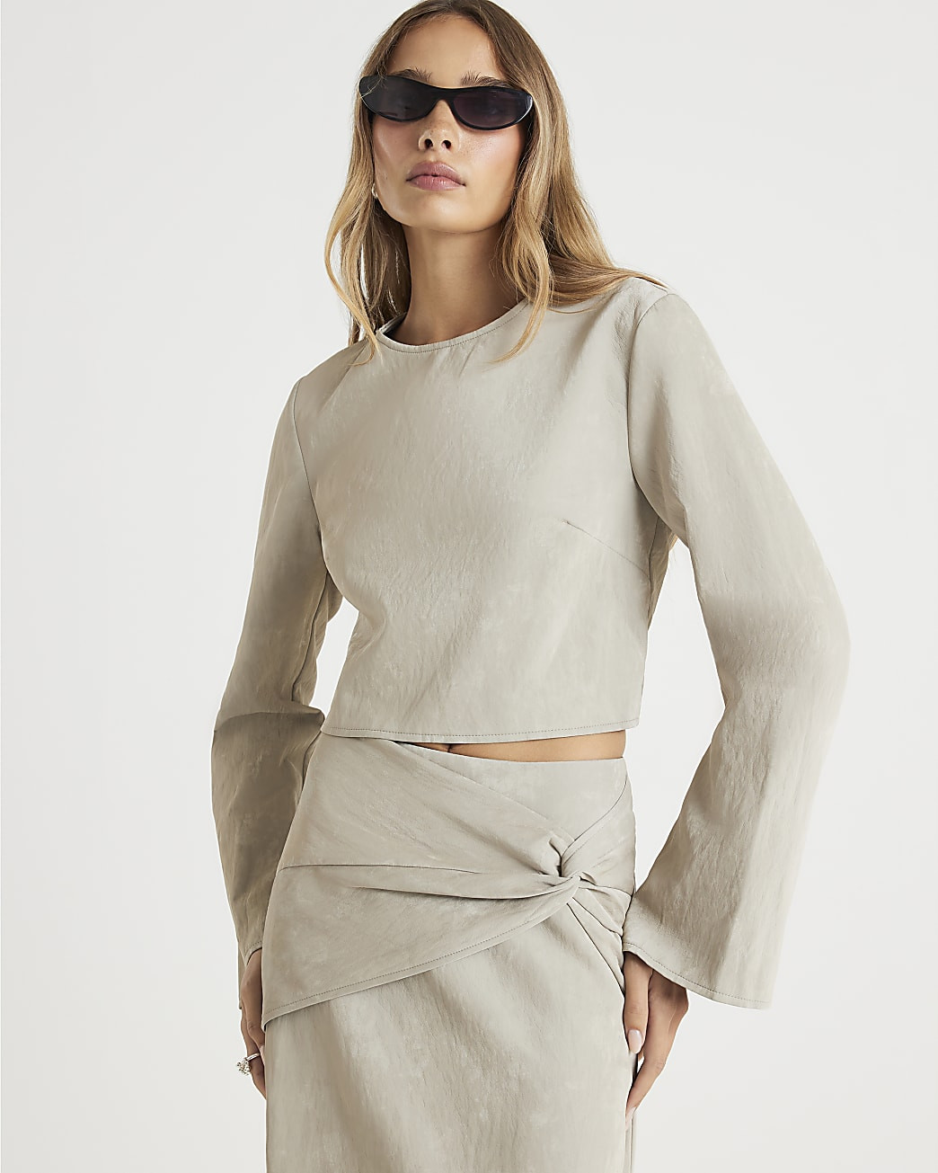 Cream Faux Leather Hammered Top | River Island UK & IE