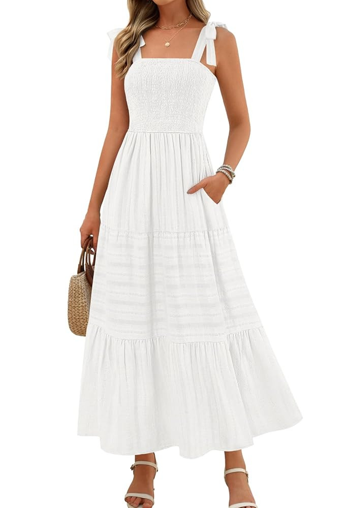 MEROKEETY Women's Summer Boho Maxi Dress Beach Vacation Casual Smocked A Line Sundress with Pocke... | Amazon (US)