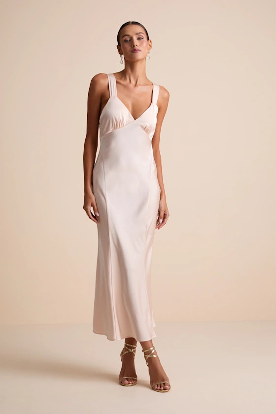 Ellena Blush Satin Slip Midi Dress | Lulus