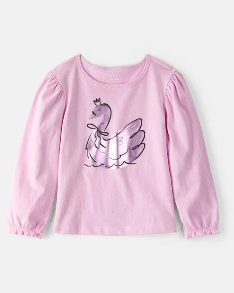 Carter's Toddler Girls Girl Metallic Swan Long-Sleeve Graphic Tee - Pink 5T Pink | Carter's Inc