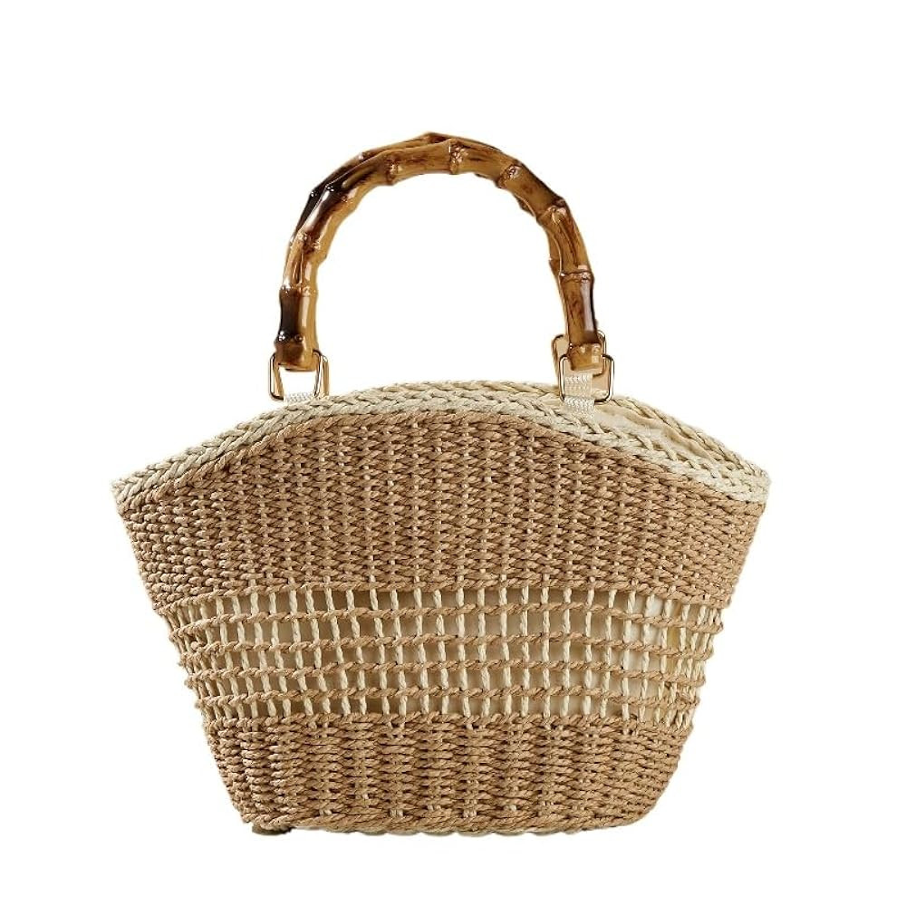 Straw Beach Bags for Women Boho Rattan Woven Bucket Large Handbags Summer Trendy Top Handle Handm... | Amazon (US)