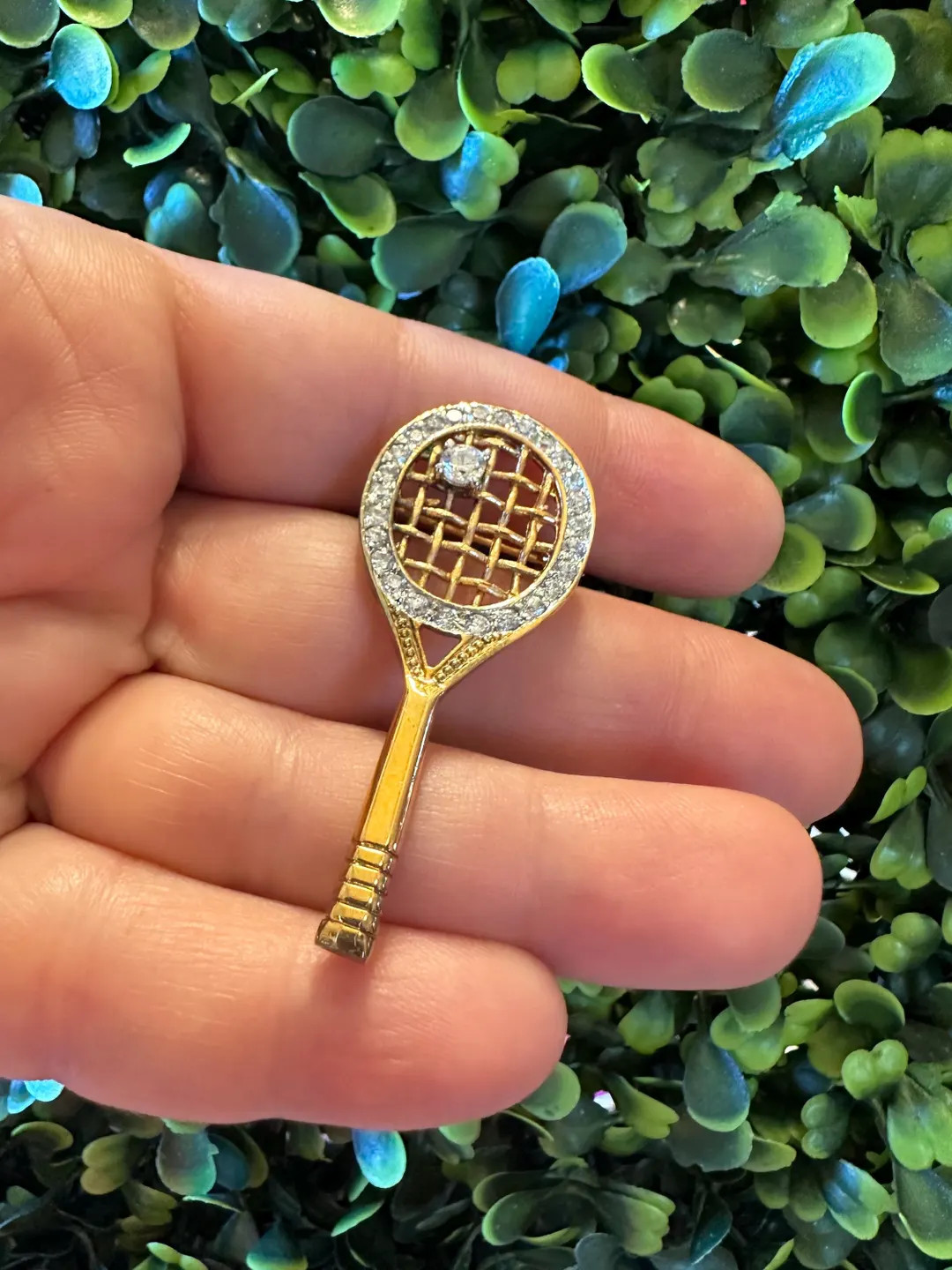 Vintage Jewelry Brooch Beautiful Rhinestone Tennis Racquet Raquetball Gold Tone Pin - Etsy | Etsy (US)