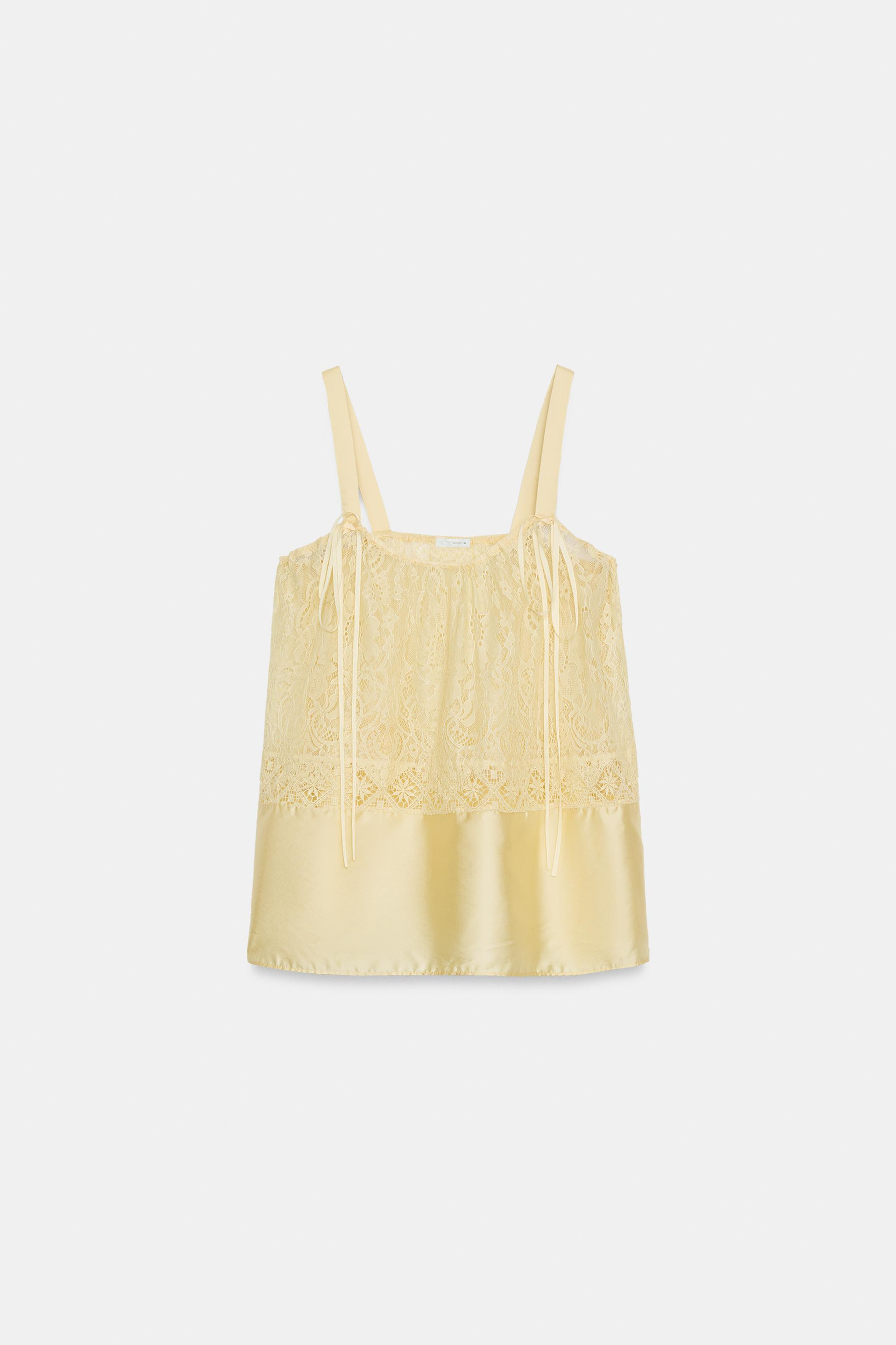 ZW COLLECTION SATIN EFFECT LACE TOP | Zara US