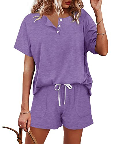 WIHOLL Two Piece Outfits for Women Lounge Sets Button Down Top and Shorts Set Sweatsuits with Poc... | Amazon (US)