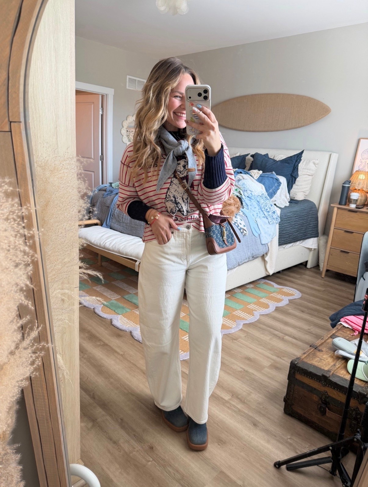 The outfit formula I’ll be repeating all season: soft layers + easy denim + a little something extra 🤍
Lightweight sweater over a base layer, relaxed jeans, and the scarf moment that pulls it all together. Comfortable, put together, and zero overthinking required.


layered outfit, casual chic outfit, spring layers, lightweight sweater, striped sweater, graphic sweater, straight leg jeans, cream denim, everyday outfit, effortless style, neutral outfit, mom style, casual outfit ideas, scarf outfit, parisian inspired style, crossbody bag, comfy chic

#LTKmomlife #LTKootd #LTKPetite