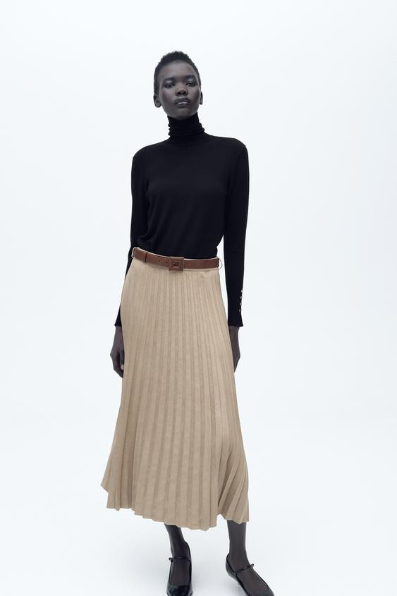 BELTED FAUX SUEDE MIDI SKIRT | Zara US