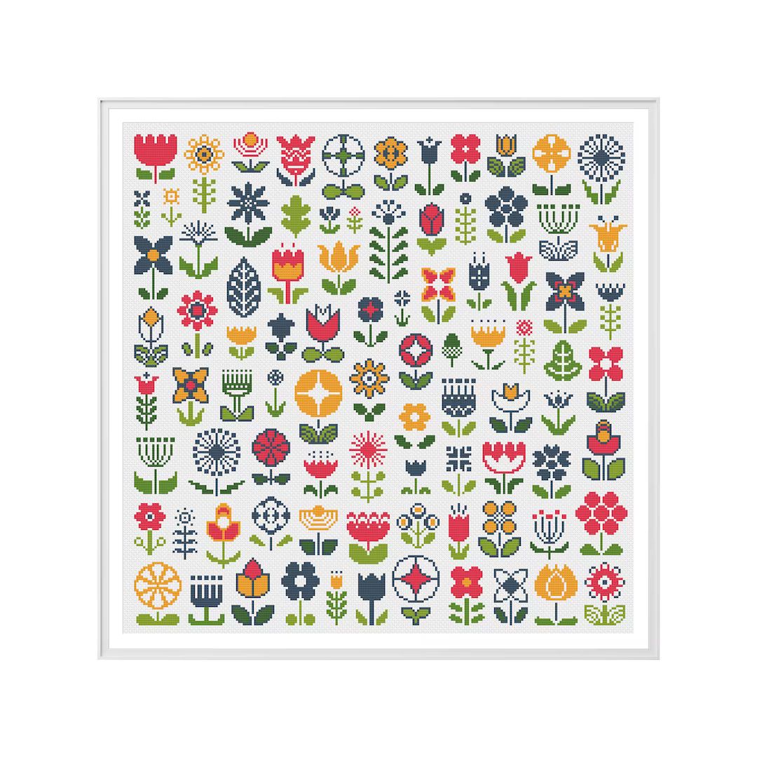 Folk Flowers Cross Stitch Pattern (Digital Download - PDF) - Modern Folk Floral Cross Stitch Char... | Etsy (US)